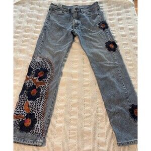 Levi’s Signature Jeans Hippie Boho Floral Embroidery Upcycled Sz 32x 29/30